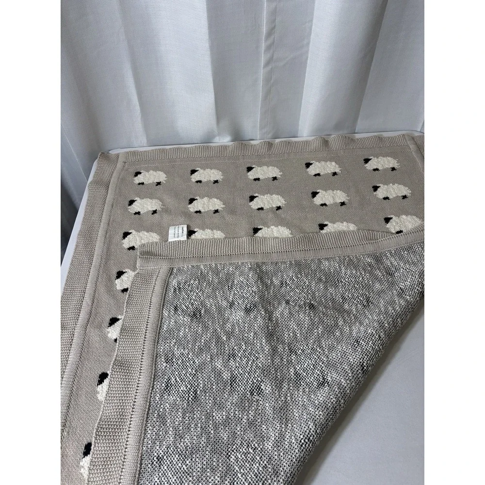 Creative Co-op Baby Blanket~Sheep Neutral Cotton Knit 40